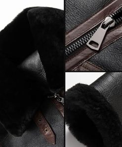Men's Black and Brown Fur Lined Leather Jacket