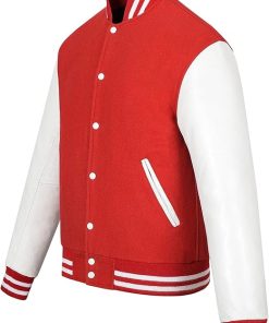 Classic Red & White Varsity Jacket Timeless Sporty Style