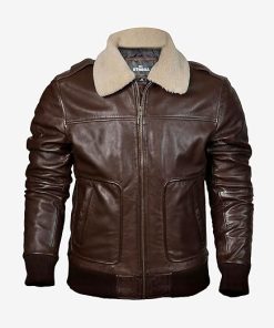 Brown Shearling Collar Leather Jacket