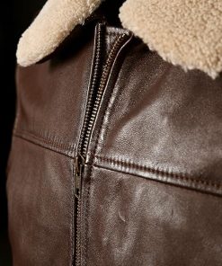 Brown Shearling Collar Leather Jacket