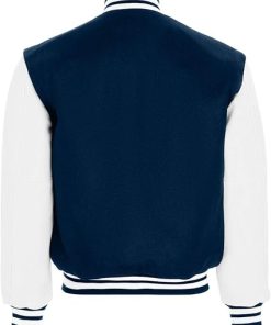 Stylish Navy Blue Varsity Jacket with White Accents