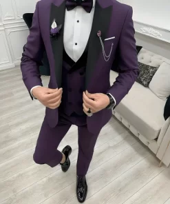 Men Three Piece Purple Wedding Suit