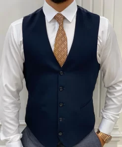 Mens Navy Blue Tweed 3 Piece Suit