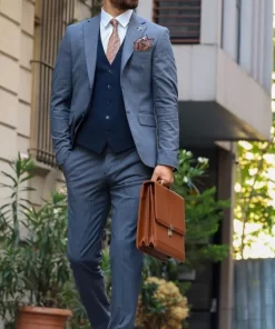 Mens Navy Blue Tweed 3 Piece Suit