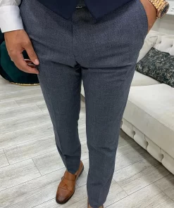 Mens Navy Blue Tweed 3 Piece Suit