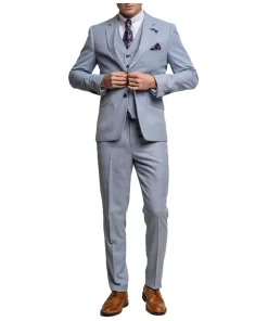 Mens Three Piece Aqua Blue Formal And Wedding Suit