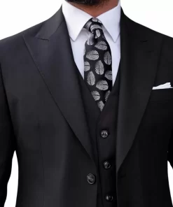 Modern 3 Piece Black Peak Lapel Suit