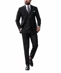 Modern 3 Piece Black Peak Lapel Suit