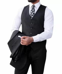 Modern 3 Piece Black Peak Lapel Suit