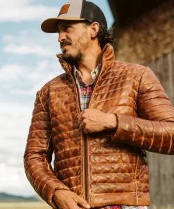 Brown Bridger Leather Puffer Down Jacket