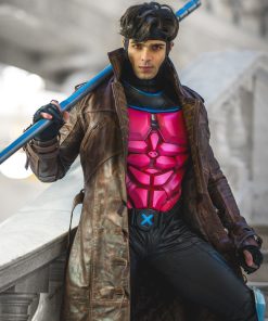 Gambit Brown Leather Trench Coat Men