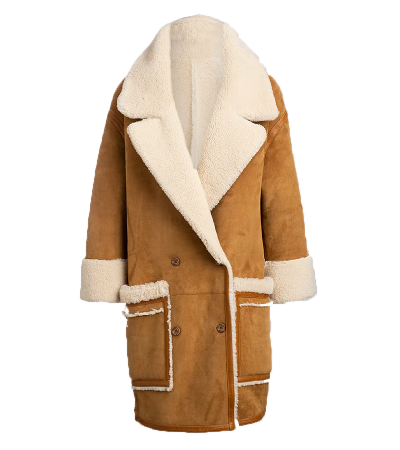 Karlie-Kloss-Brown-Shearling-Wool-Long-Coat-collar-detail Karlie Kloss Brown Shearling Wool Long Coat