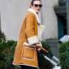 Karlie Kloss Brown Shearling Wool Long Coat
