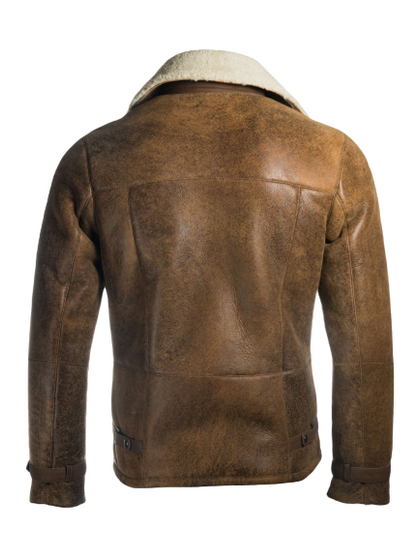 Men-Brown-Distressed-Shearling-Rusted-Brown-Jacket-back-view Men Brown Distressed Shearling Rusted Brown Jacket