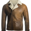 Men Brown Distressed Shearling Rusted Brown Jacket