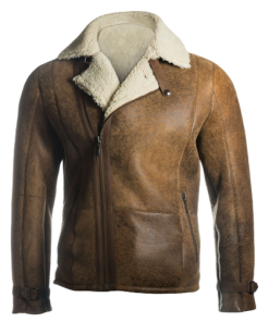 Men Brown Distressed Shearling Rusted Brown Jacket