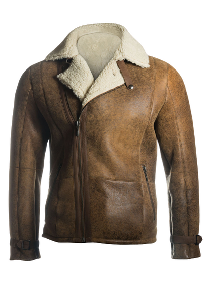 Men-Brown-Distressed-Shearling-Rusted-Brown-Jacket-front-view Men Brown Distressed Shearling Rusted Brown Jacket