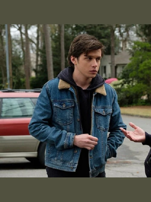Nick-Robinson-Love-Simon-Fur-Denim-Jacket-front-view Nick Robinson Love Simon Fur Denim Jacket