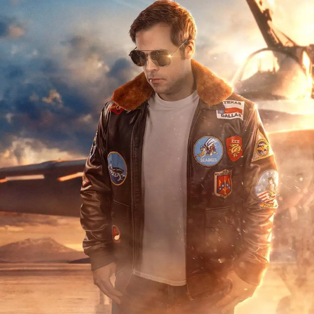 Top-Gun-Bomber-Brown-Bomber-Patched-Leather-Jacket-side-view