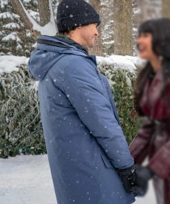 Oliver Hudson A Merry Little Ex Mas Grey Hooded Puffer Coat