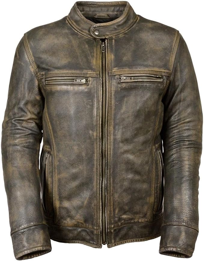 men's antique brown lambskin leather jacket