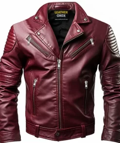 Angel Maroon Mens Designer Leather Jacket