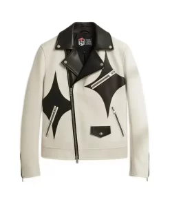 Geometric Leather Biker Jacket
