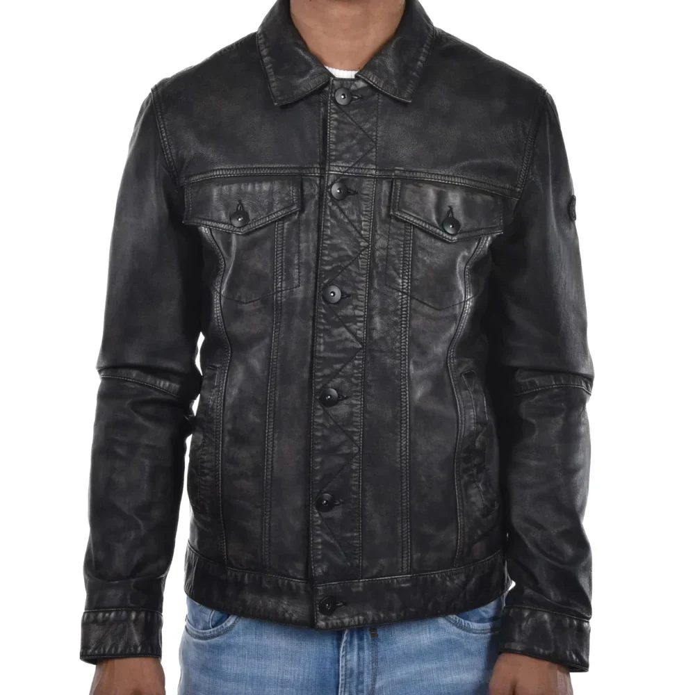 Mens-Black-Washed-Leather-Trucker-Style-Jacket_5