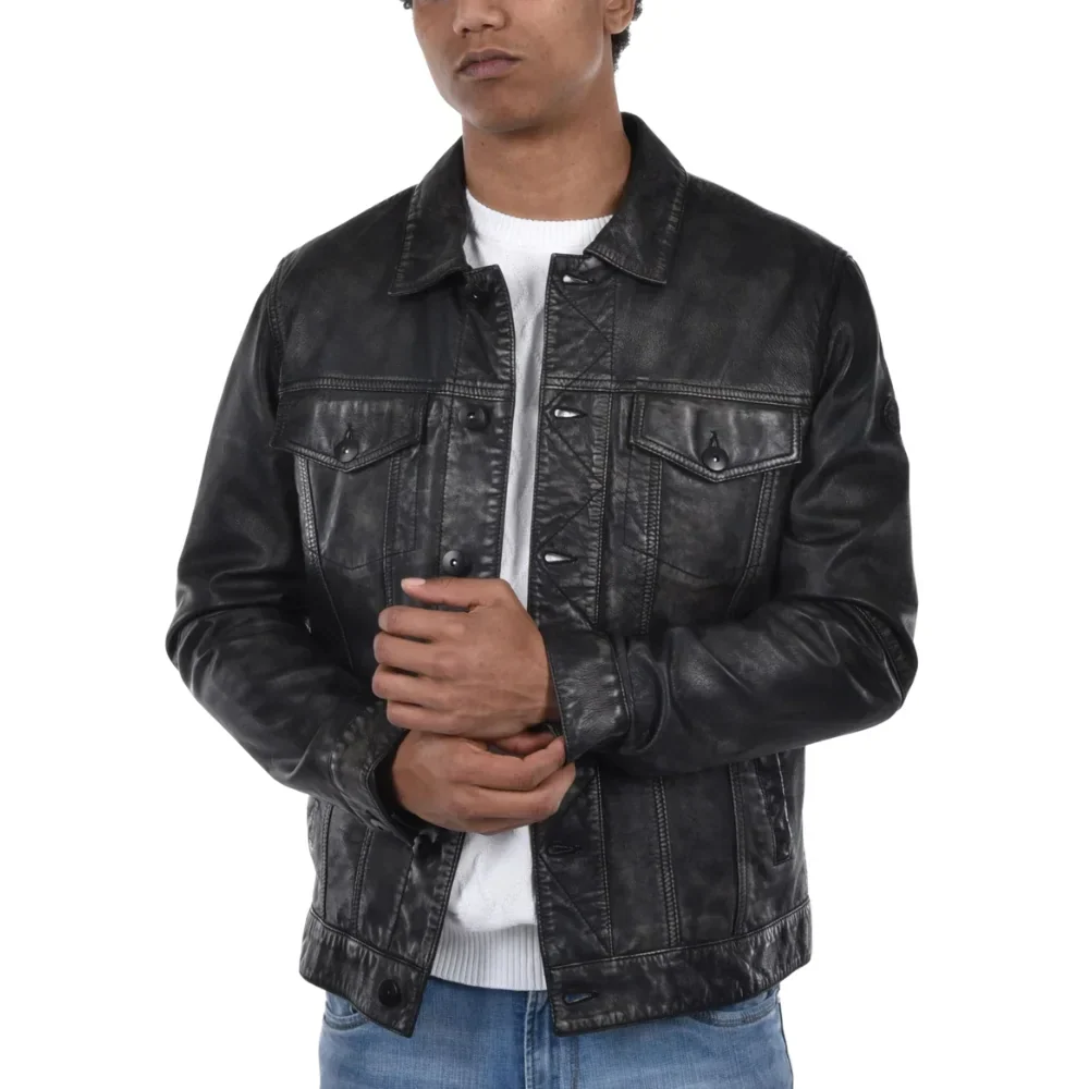 Mens-Black-Washed-Leather-Trucker-Style-Jacket_6
