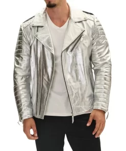 The Urbanite Quilted Silver Biker Leather Jacket