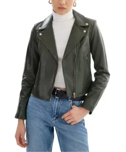 Womens Green Biker Leather Jacket