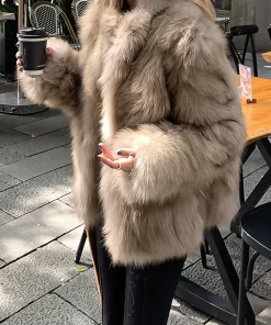 Stand Collar Straight Faux Fur Coat