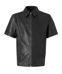 Men's Black Leather Short Sleeve Shirt