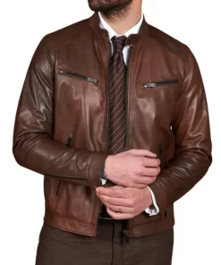 Men’s Real Lambskin Chocolate Brown Biker Leather Jacket