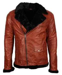 Men's Brown Shearling Leather Biker Jacket
