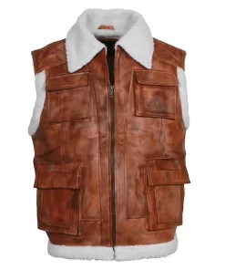 Men's Brown Shearling Leather Vest
