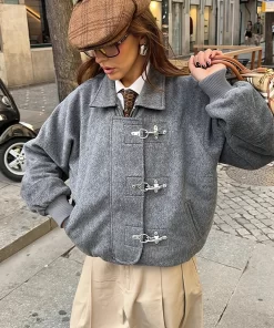 Toggle Front Wool Look Bomber Jacket