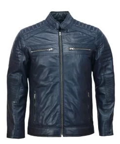 Men's Blue Cafe Racer Leather Jacket